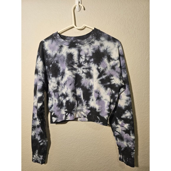 RSQ Womens Cropped Tie Dye Sweatshirt Purple Black White Pullover M Grunge Edgy - Picture 1 of 7